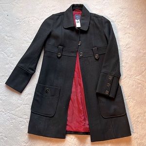 GAP KIDS XXL Black w/Gold Accent 3 Button Down Faux Wool Red Lined Coat, NWT
